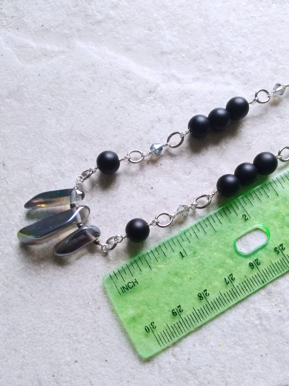 Handmade! Electroplated Quartz + Black Stone Beads - Adjust. Necklace app. 22" - Picture 12 of 12